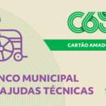 Cartaz do Banco Municipal de Ajudas Técnicas da Amadora, com ícone de cadeira de rodas e o logótipo Cartão Amadora 65+